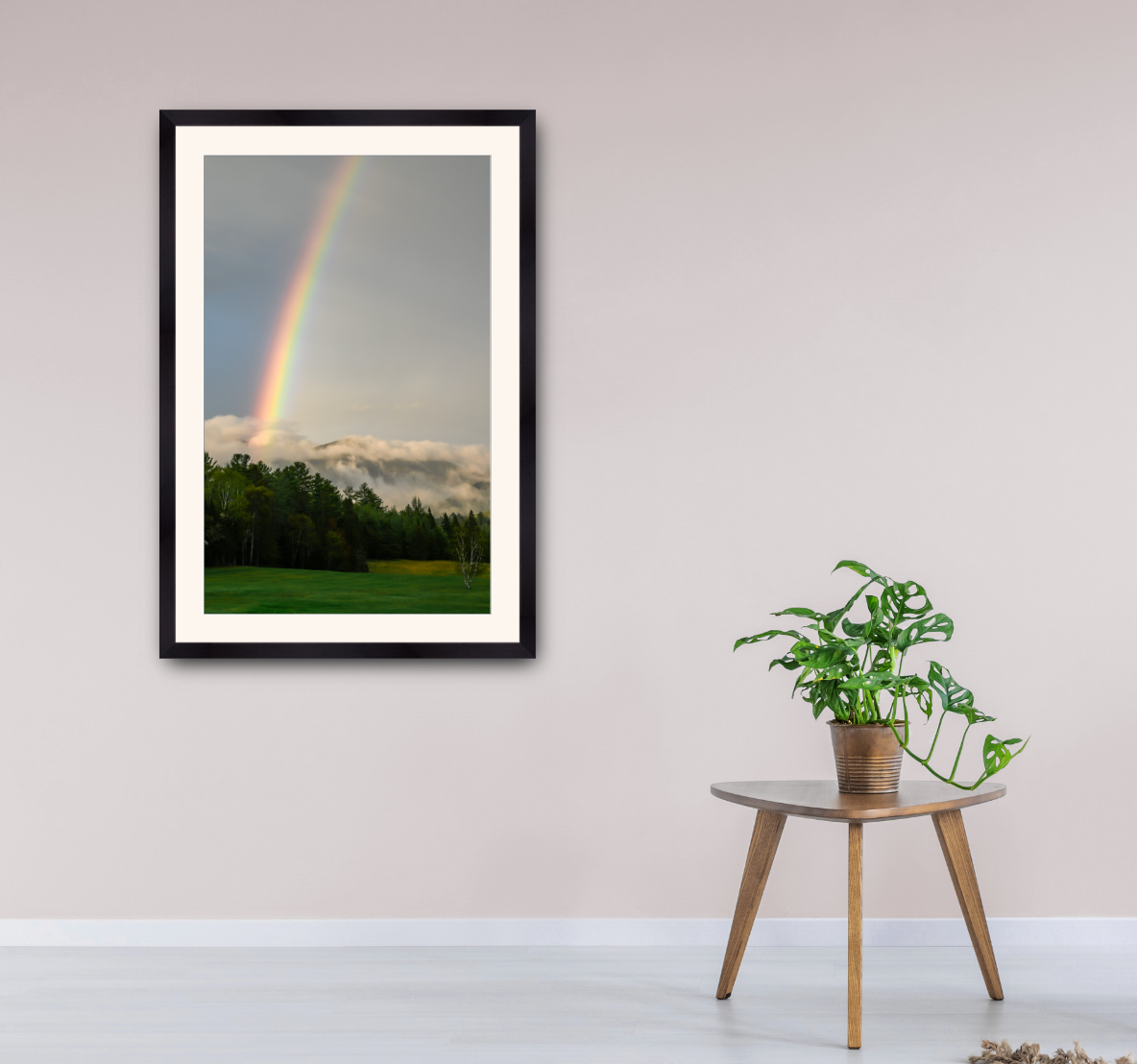 print of a rainbow over the adirondack mountains