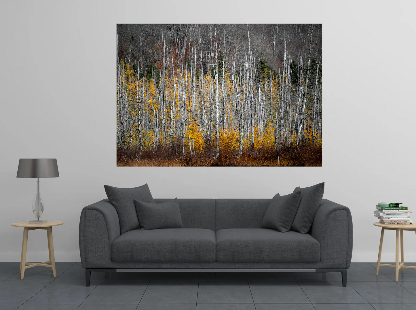 print of tamarack trees 