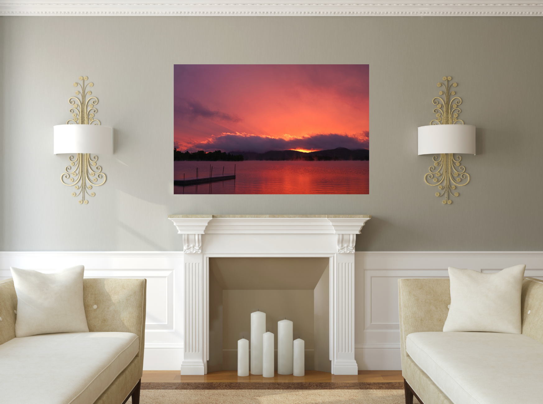 print of a sunset on a lake