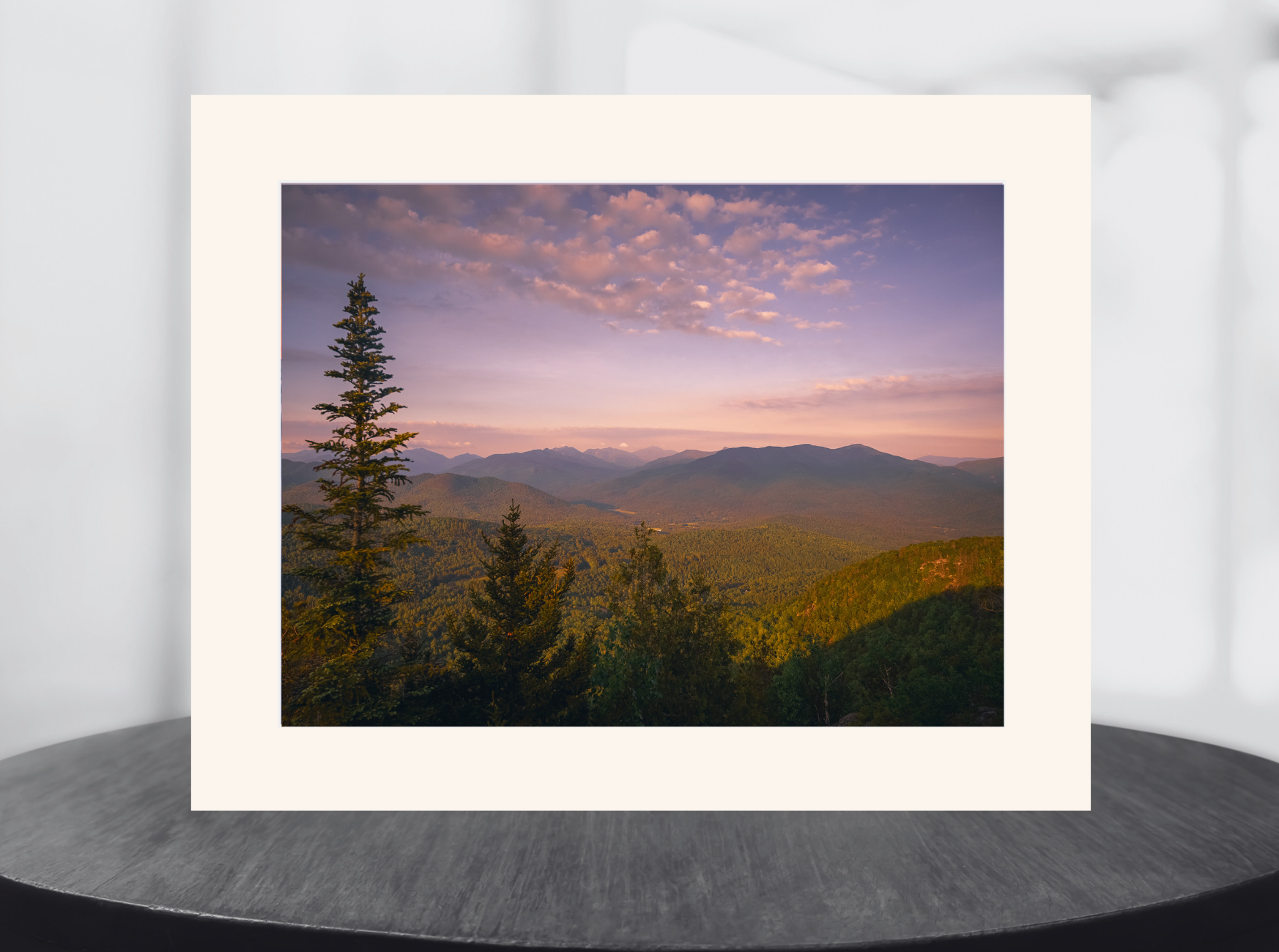 print of a Sunrise over Keene Valley in the Adirondack Mountains 