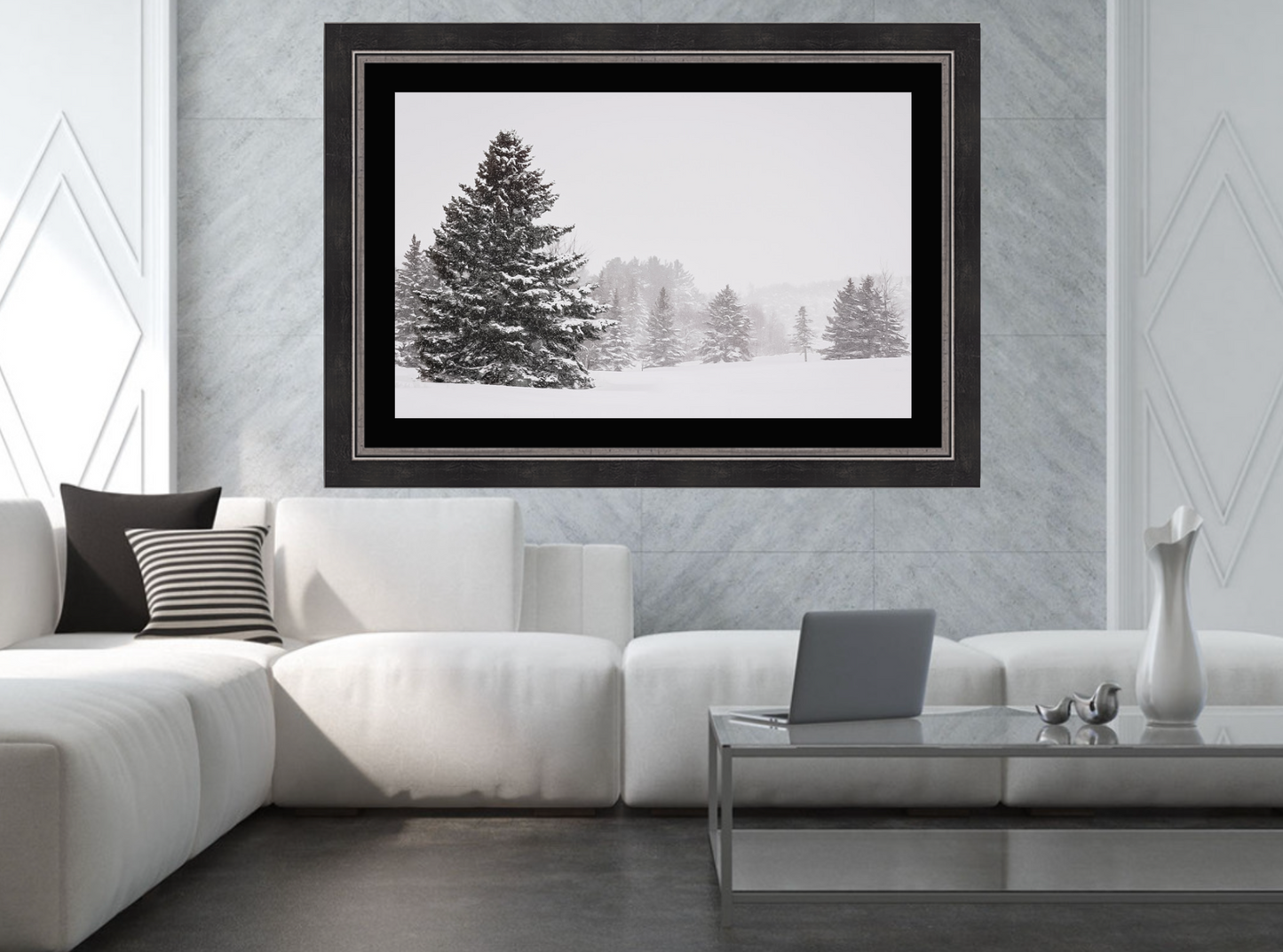 print of snowy trees 