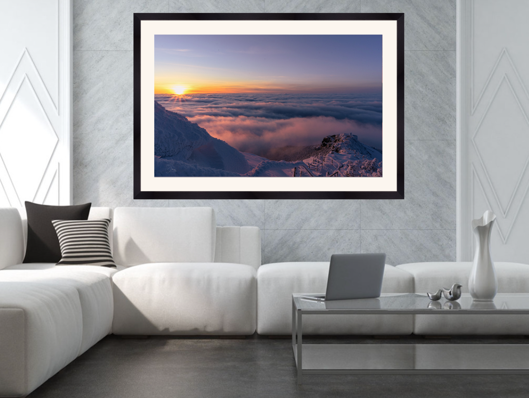 print of a cloud inversion at sunset from whiteface mountain