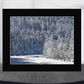 print of snow covered highway and trees