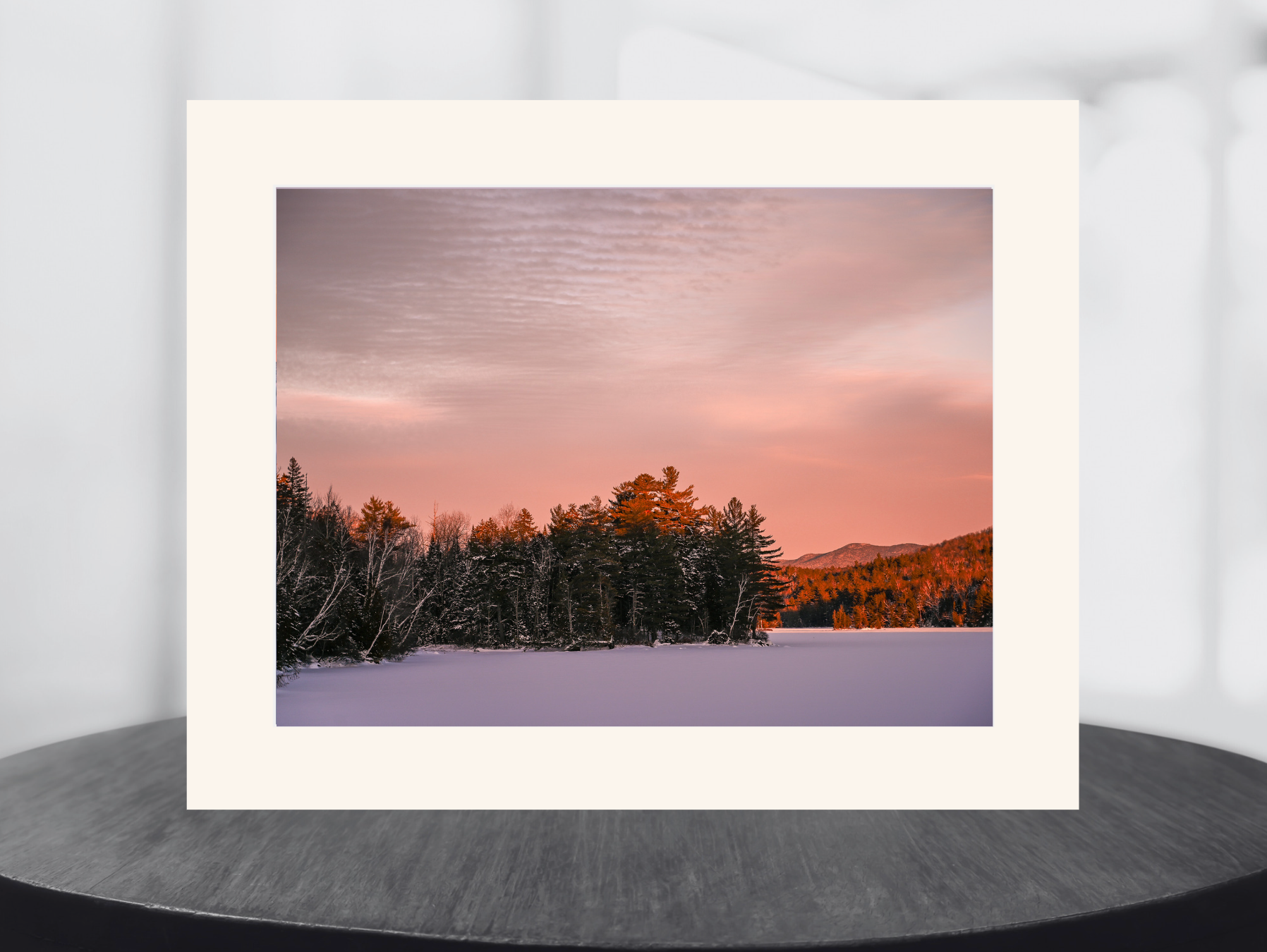 print of a Winter sunset at Franklin Falls Pond