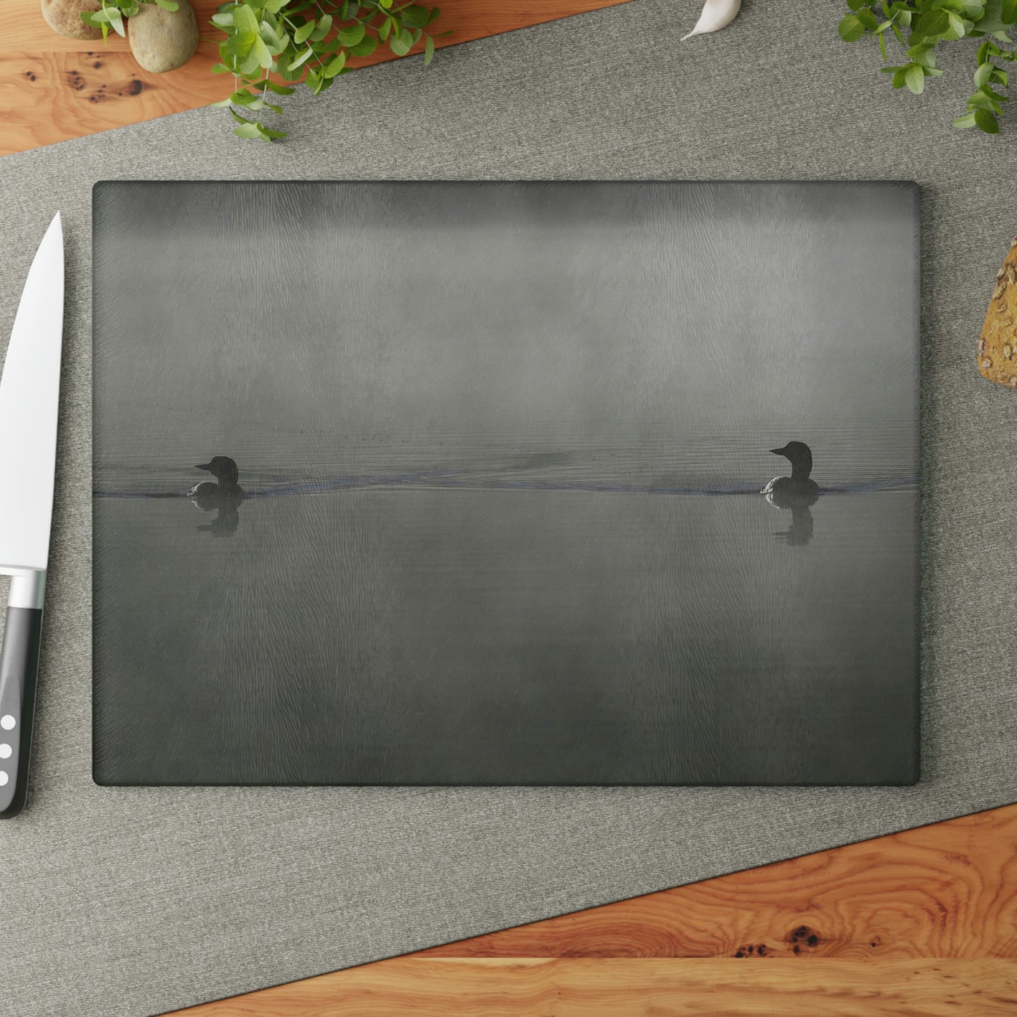 Glass Cutting Board - Loons in the Mist