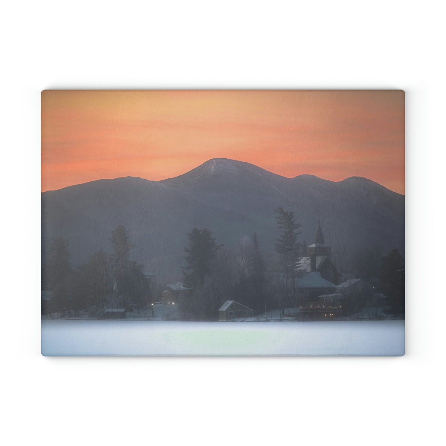 Glass Cutting Board - Mirror Lake Winter Sunrise