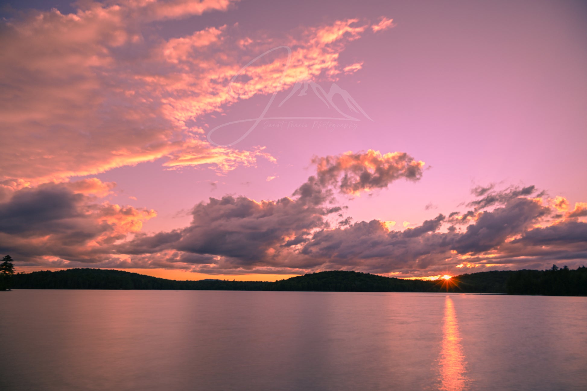 print of a Summer Sunset at Lake Colby Adirondack Mountains 