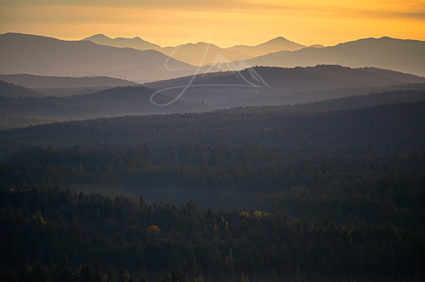 Autumn morning sunrise layers in the Adirondack Mountains 