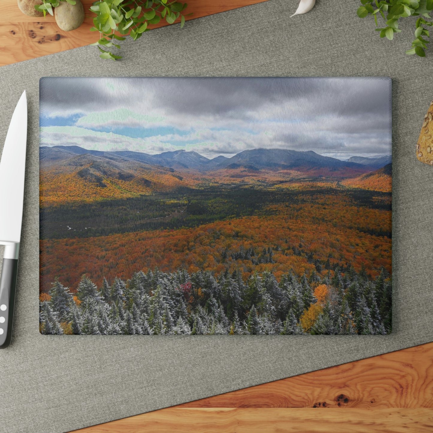 Glass Cutting Board - Frosty Fall Day, Mt. Van Hoevenberg